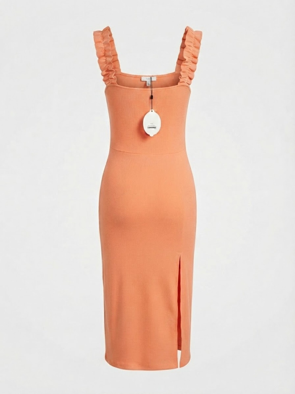 Ruffle-Strap Midi Dress in Coral Peach
